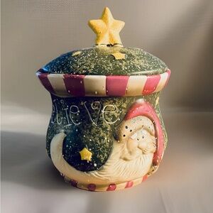 35% OFF! Vintage Ceramic Santa Claus Christmas Cookie Jar w/Stars & Glitter 8"